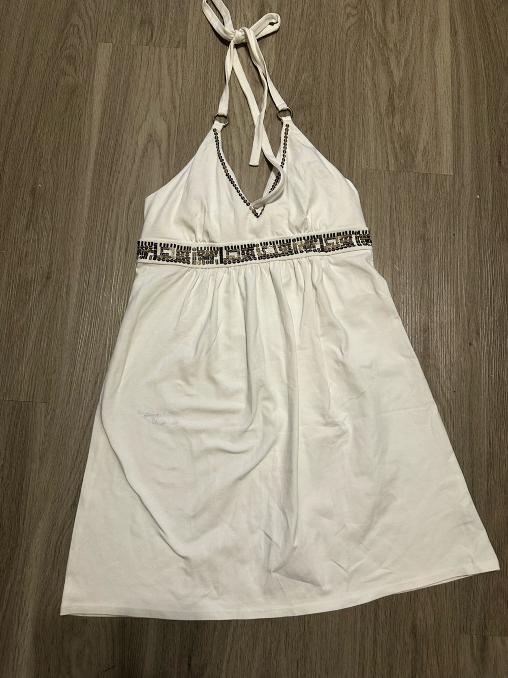Victoria's Secret White Halter short Maxi Dress with Beaded Trim
